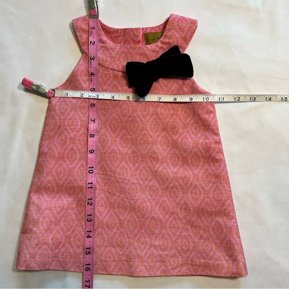 Nicole Miller Kids Pink Sparkle Shift Lined Dress Black Velvet Bow Size 18M EUC - Picture 9 of 9